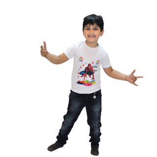Kaku Fancy Dresses Spider Man Printed Holi Round Neck Half Sleeves T-Shirt -Multicolor view 2