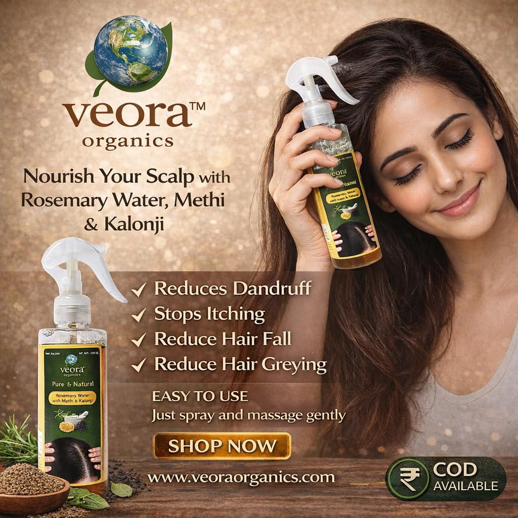 Veora Organics Rosemary Water Hair Spray with Methi & Kalonji | Natural Hair Growth Spray | Herbal Scalp Treatment for Hair Fall Control & Dandruff Care | Pure & Chemical-Free Hair Tonic | 200ml view 2