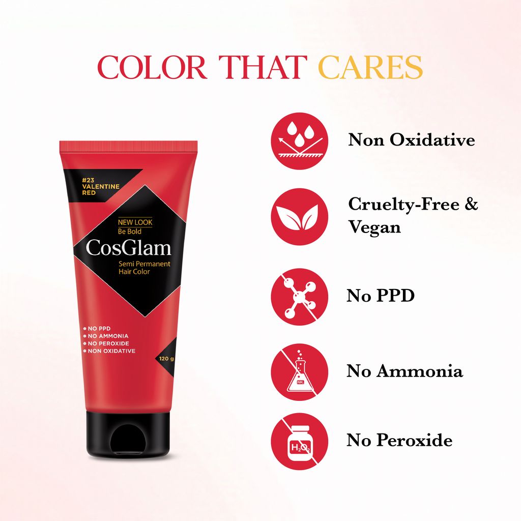 COSGLAM Combo Pack, Semi Permanent Hair Color Valentine Red 120g, Hair Highlighter Kit 115g & Hair Color Remover 70ml view 2