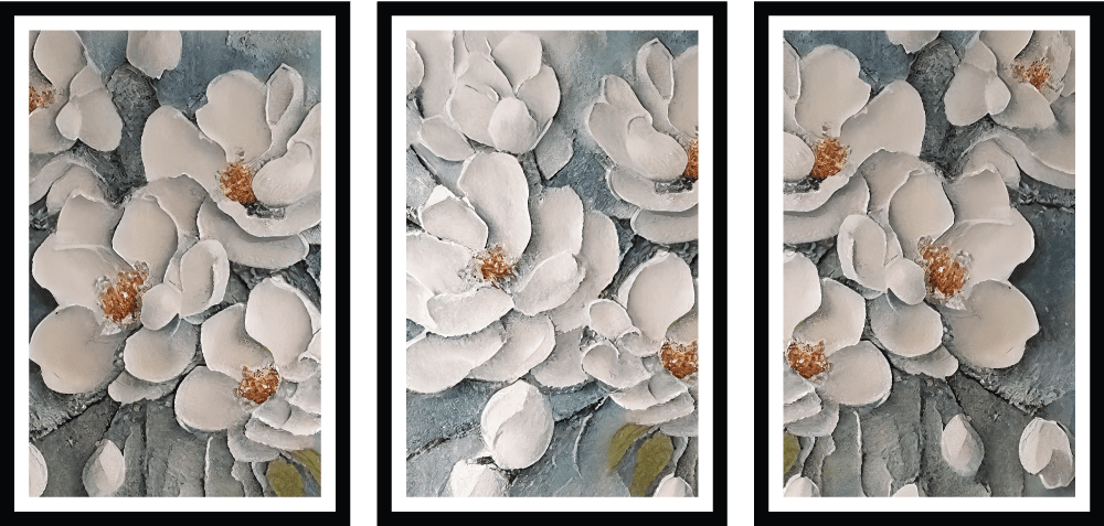 AUREATE GOLD 3 PIECE PAINTNGS 48in X 24in WITH BLACK FRAME view 2