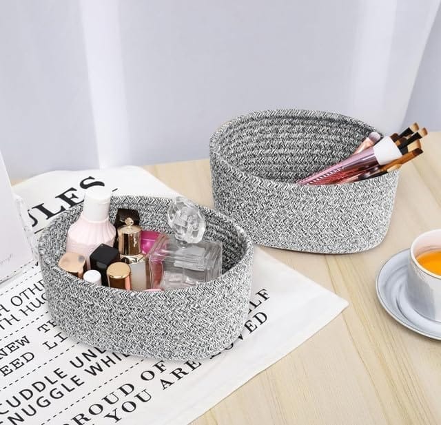 Generic Cotton 8x3 Inch Kidi Round 2 Set Bedside Organizer With Out Lid (Black)-PID66366 view 2