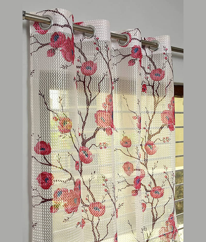 Kraftiq Homes Floral Transparent Eyelet Curtain 7 ft ( Pack of 3 ) - Pink view 2