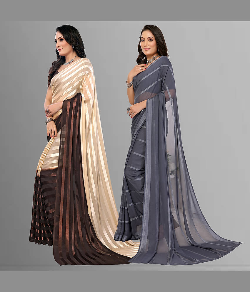 ANAND SAREES Satin Striped Saree With Unstitched Blouse Piece ( Multicolor ) view 2