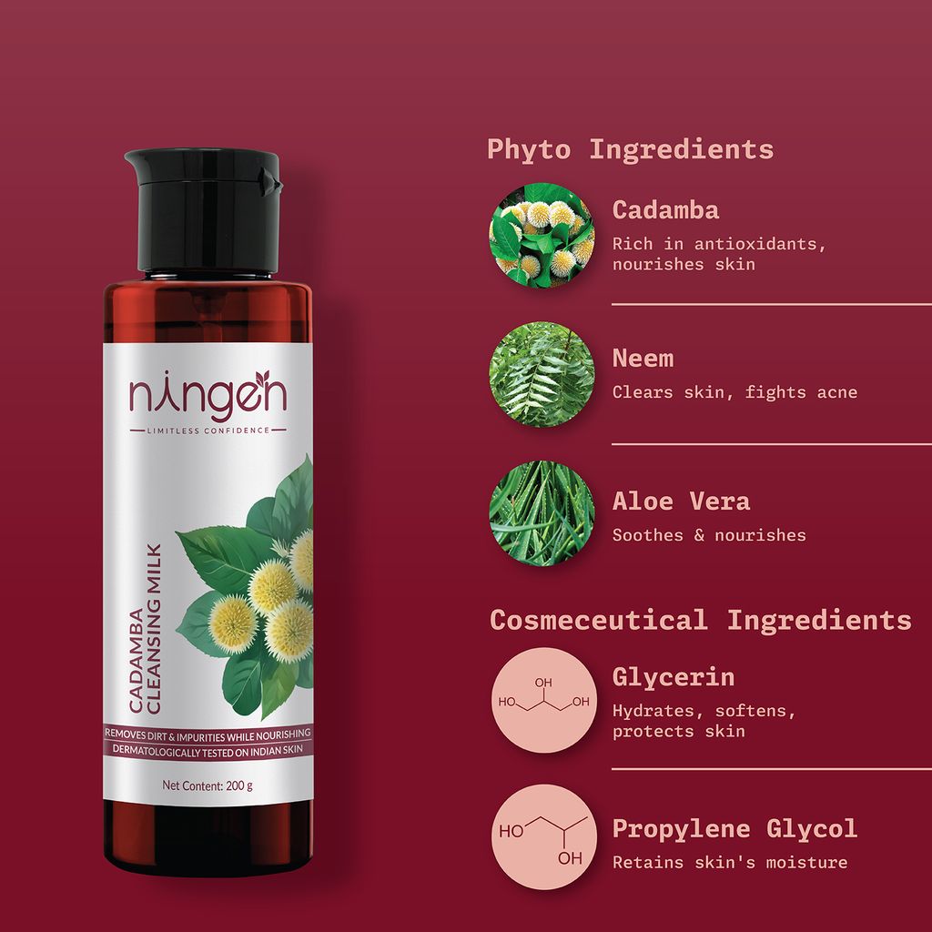 Ningen Cadamba Cleansing Milk I With Goodness of Aloe Vera, Neem and Cucumber I Irritation Free, Paraben Free I Removes Dirt, Grime and Make-up I 200g view 2