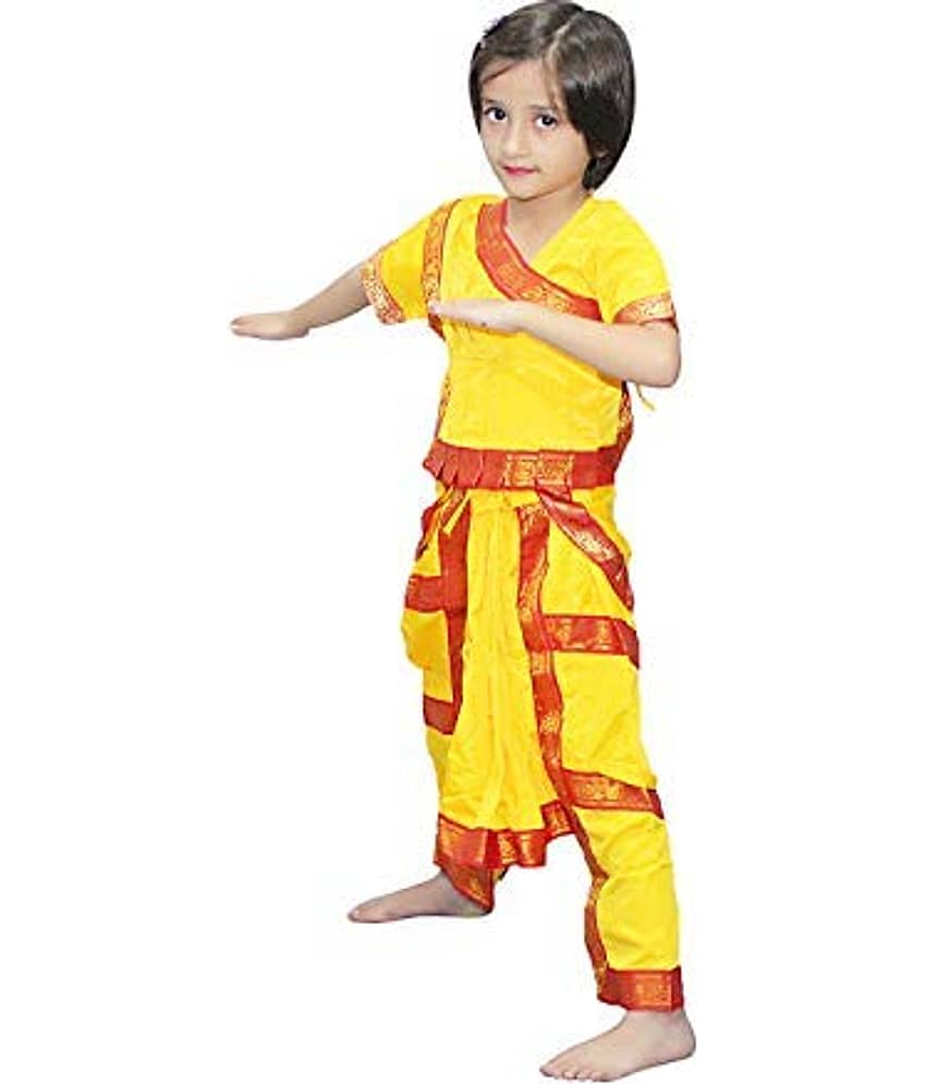 Kaku Fancy Dresses Ethnic Bharatnatyam Dance Costume -Yellow , 14-17 Years, For Girls view 2