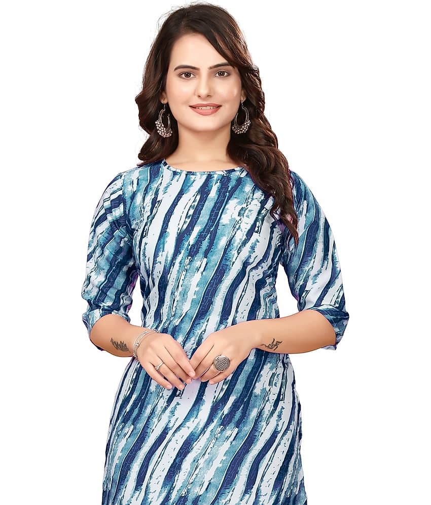 VACHHARAJ GROUP Crepe Printed Straight Women's Kurti - Blue ( Pack of 1 ) view 2