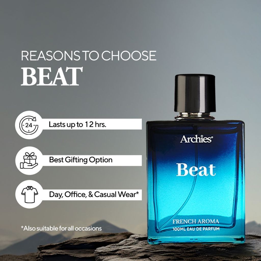 ARCHIES BEAT Eau De Luxury Long Lasting Parfume for Men | 100 ML | French Aroma | Daywear, Fresh, Sporty, and Comfortable Fragrance | Premium EDP Fragrance Scent (20% High Concentration Perfume) view 2