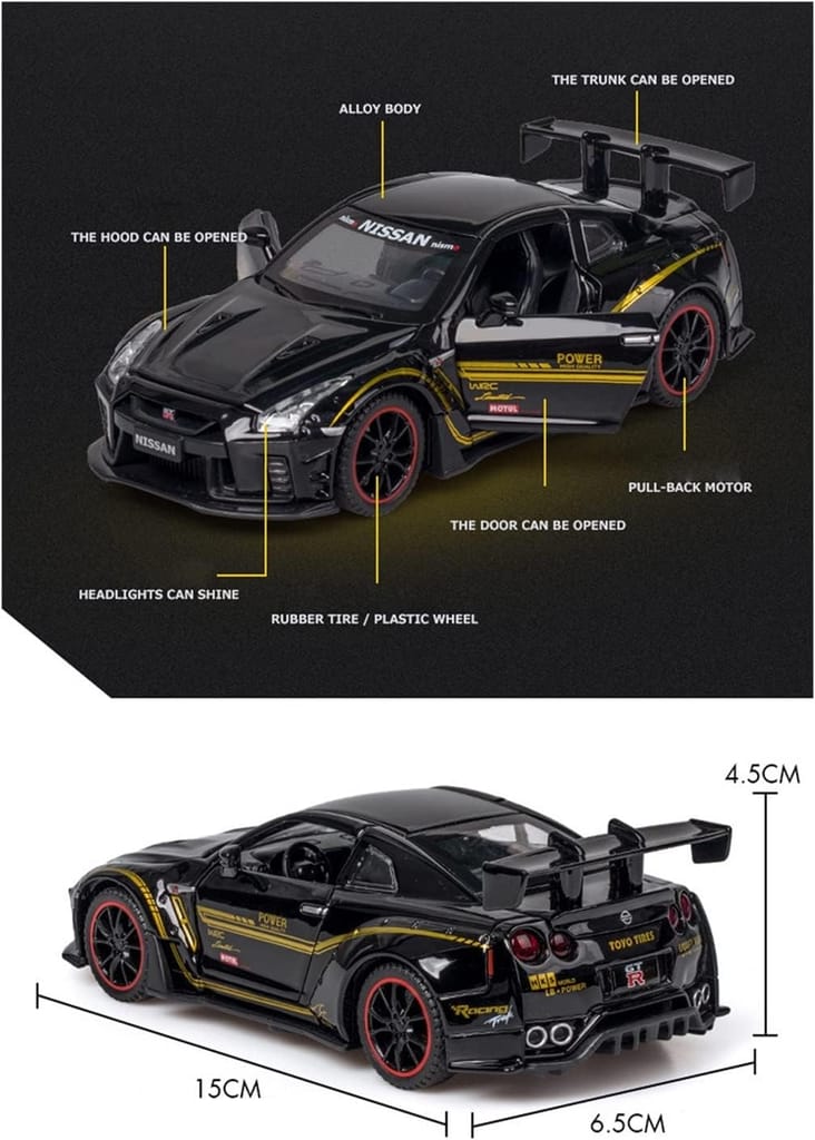 1:24 For Nissan GTR R35 Sports Car Alloy Model Car Kids Toys Car Diecasts Toy Vehicles Toy Cars Strong Pull-back Sound view 2