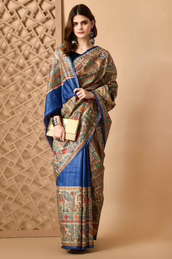 Pure Handloom Tussar Gicha Silk Saree – Madhubani Hand Painted | Silk Mark Certified | 6.5 m with Blouse view 2