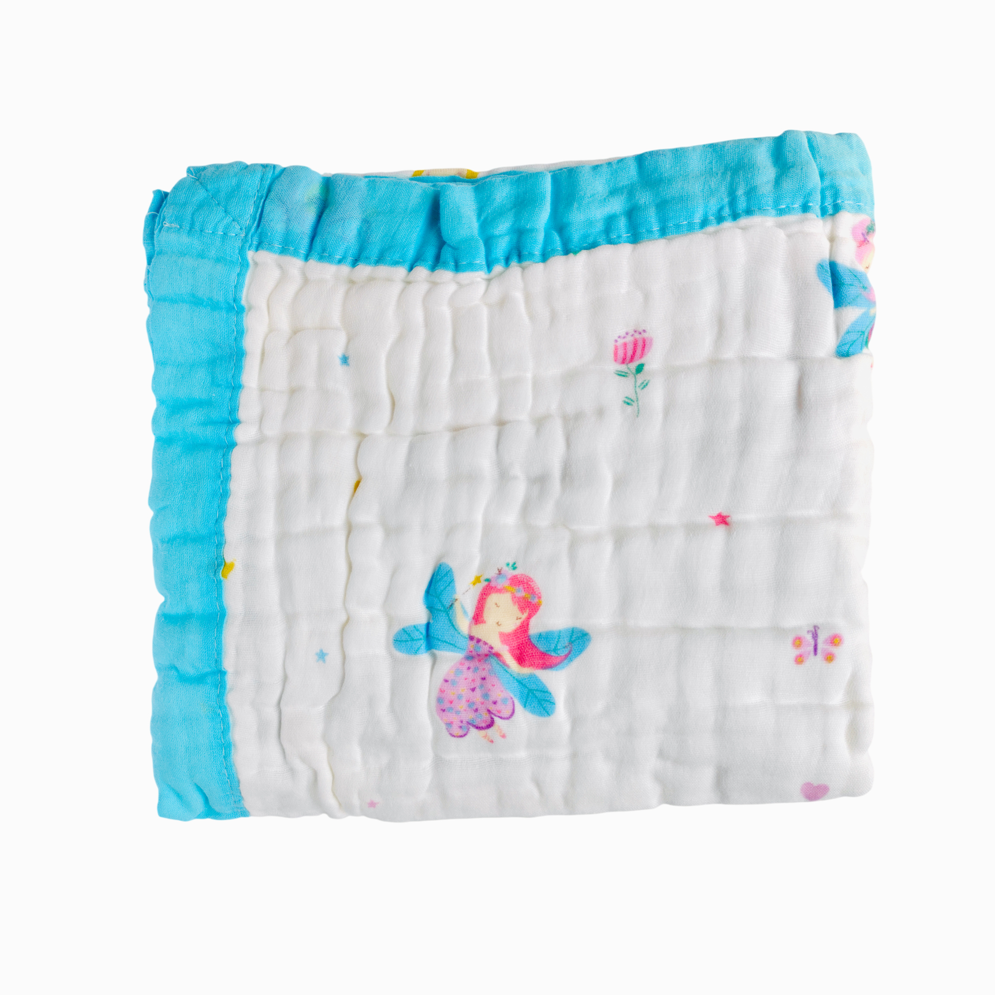 6-Layer Muslin Cotton Baby AC Blanket — Ultra-Soft, Breathable & Lightweight Blanket for Newborn to 6 Years, Stroller Cover & Crib Sheet (White and Bright Sky Blue)
