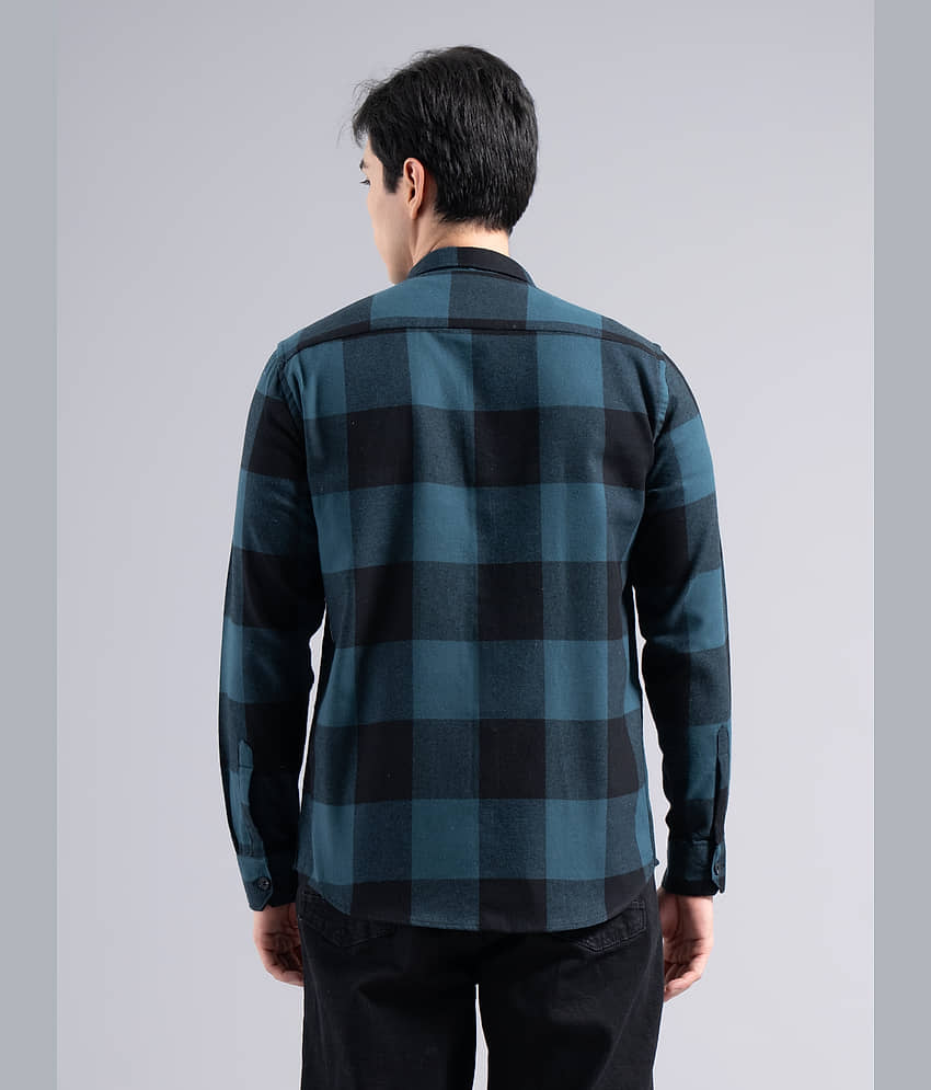 Paul Street 100% Cotton Regular Fit Checks Full Sleeves Men's Casual Shirt - Teal ( Pack of 1 ) view 2