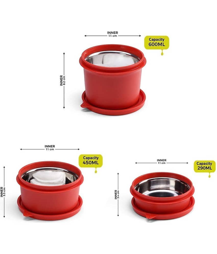 Oliveware Steel Orange Food Container ( Set of 3 ) view 2