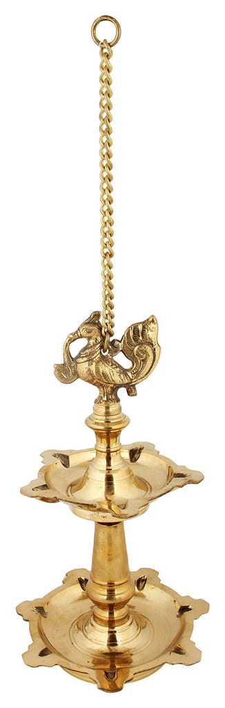 Poompuhar Brass Annam Hanging Lamp (15 cm x 15 cm x 24 cm, Yellow) view 2