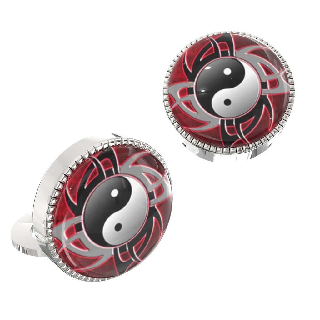 The Smart Buttons - White Gold Colour Plated Shirt Button Cover Cufflinks for Men - Peaceful Ying And Yang Design Pattern view 2