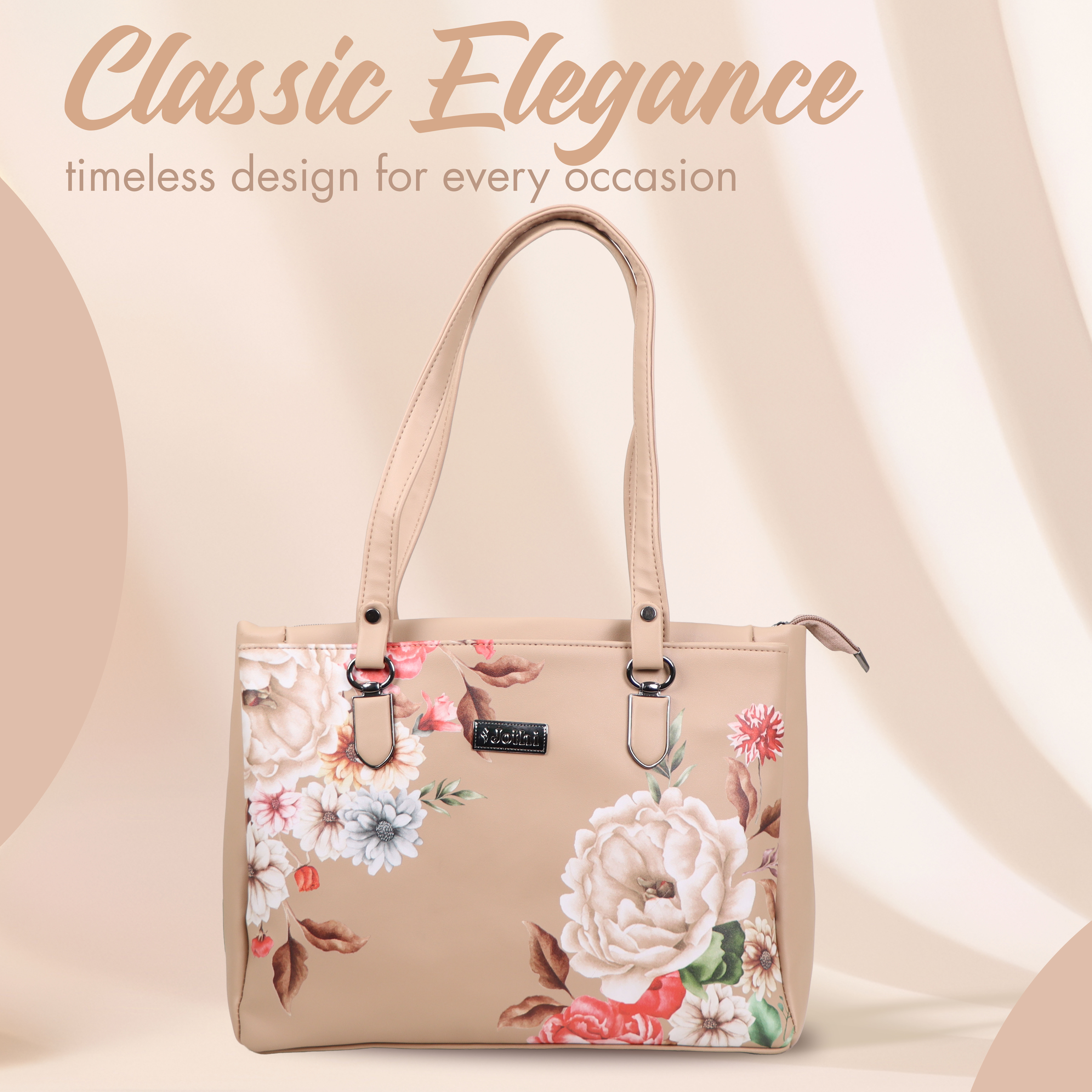 Jothi Blossom 2.0 Handbag | Stylish Floral Print Synthetic Leather Purse | Lightweight 9.78L Capacity | Multiple Compartments & Pockets | Soft Matte Finish | 2 Top Handles | Water-Resistant | Elegant Everyday Handbag view 2