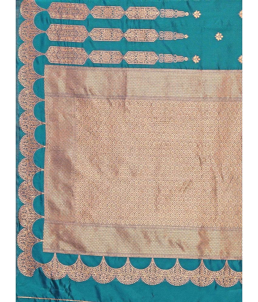 Om Shantam Sarees Banarasi Silk Embellished Saree With Unstitched Blouse Piece ( Green ) view 2
