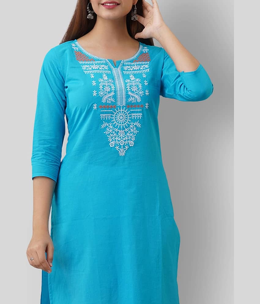Radiksa - Blue Cotton Women's Straight Kurti ( Pack of 1 ) view 2
