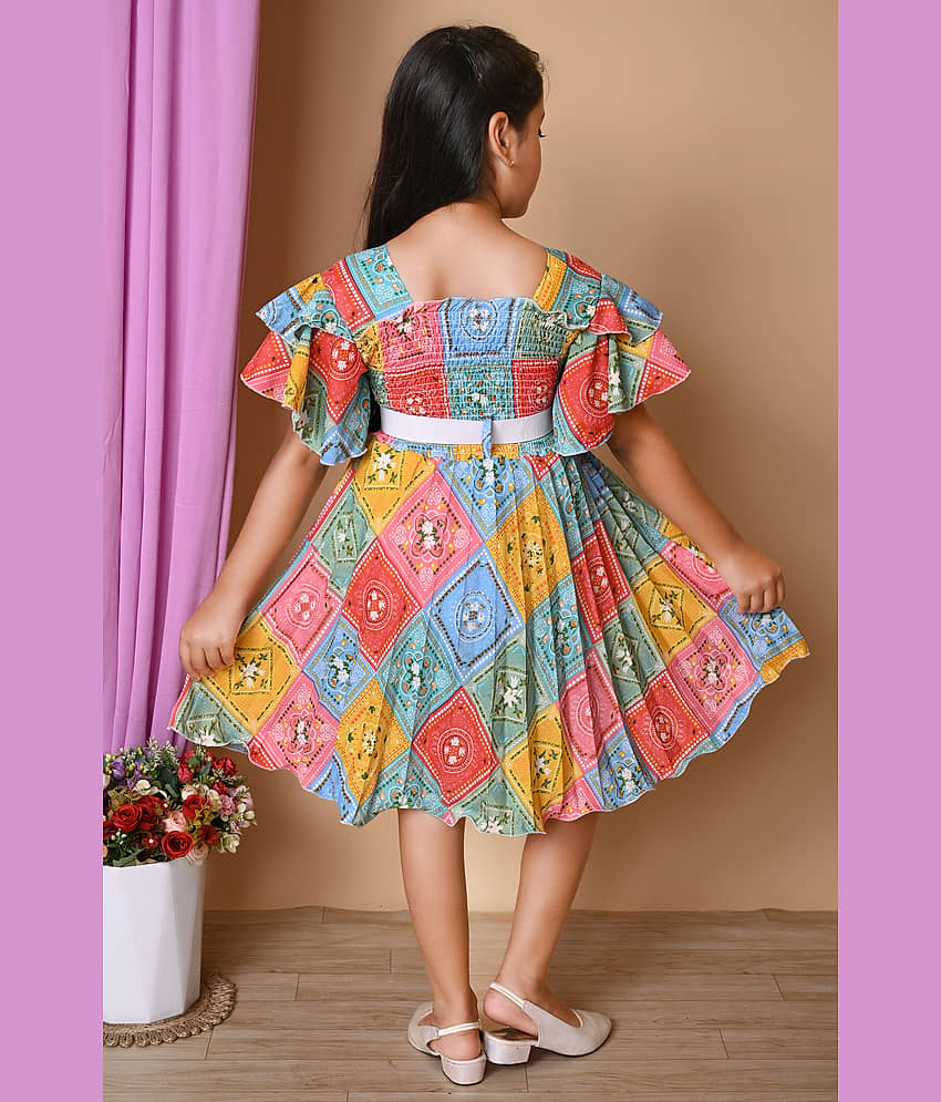 NEWSIFA Cotton Blend Fit And Flare Dress For Girls ( Pack of 1 , Multicolor ) view 2