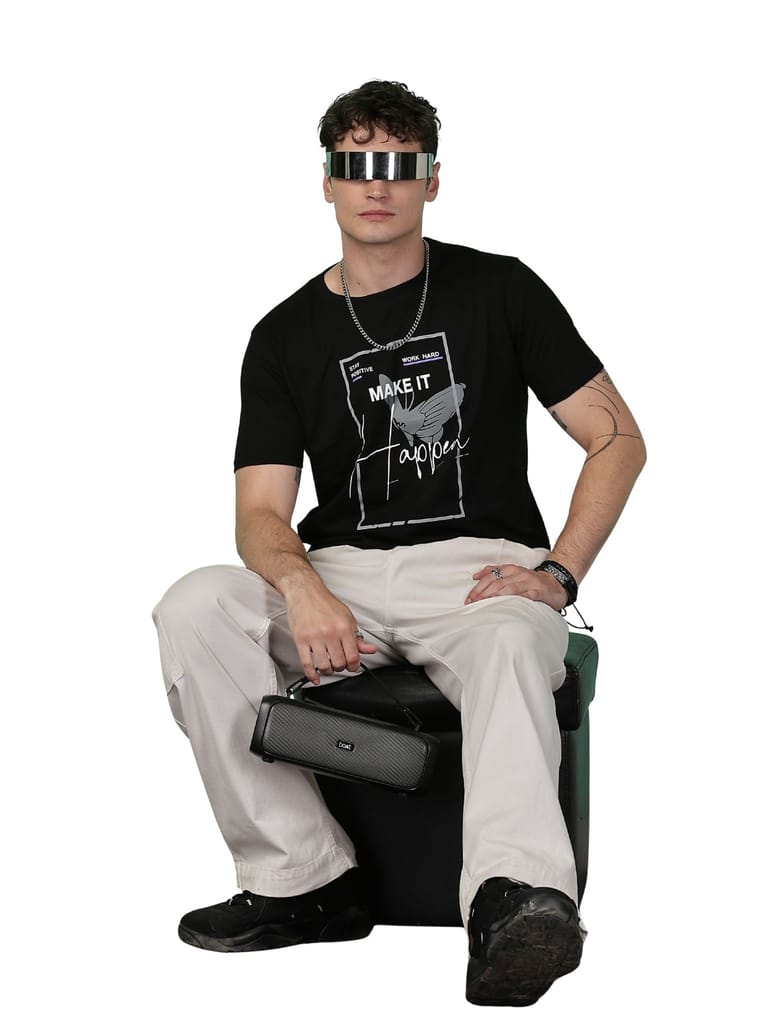 Cotton Black Graphic T-Shirt view 2