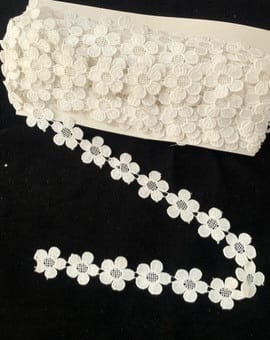 White Cream Cotton Flower GPO Lace Border Flower Cutwork for Saree, white Colour Lace, white Lace Design, Thread lace (Half White, 10meter) view 2