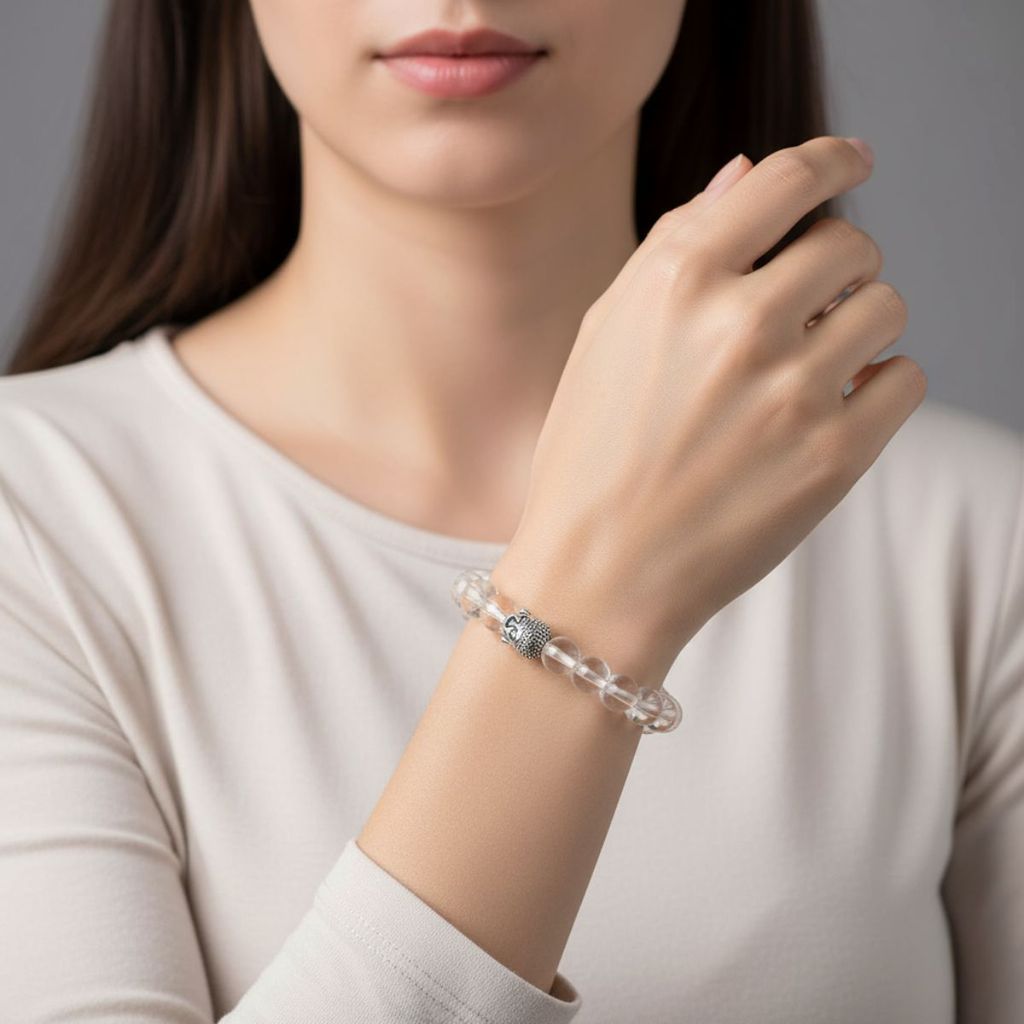 Sphatik Plain Hydro Bracelet – Natural Clear Quartz Crystal Energy Bracelet for Men & Women view 2