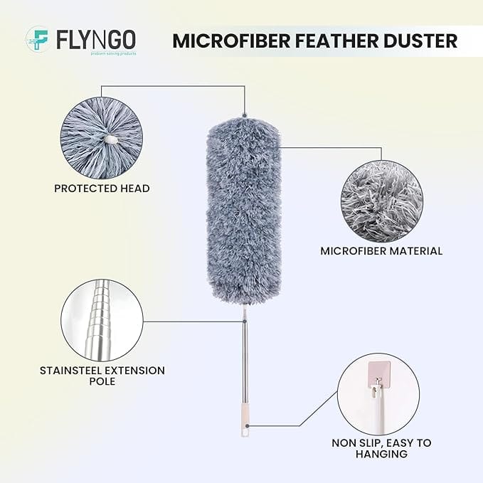 Microfiber Feather Duster Bendable & Extendable Fan Cleaning Duster with 100 inches Expandable Pole Handle Washable Duster for High Ceiling Fans, Window Blinds, Furniture (Grey) view 2