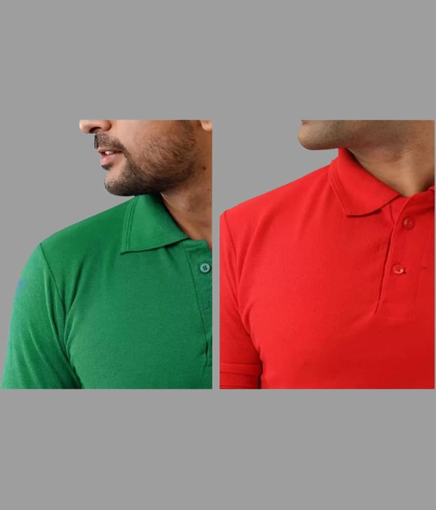 SKYRISE Pack of 2 Cotton Blend Slim Fit Solid Half Sleeves Men's Polo T Shirt ( Multicolor ) view 2