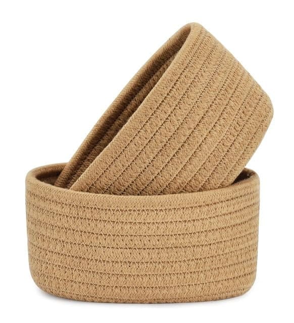Generic Cotton 8x3 Inch Round 2 Set Bedside Organizer With Out Lid (Beige)-PID66364