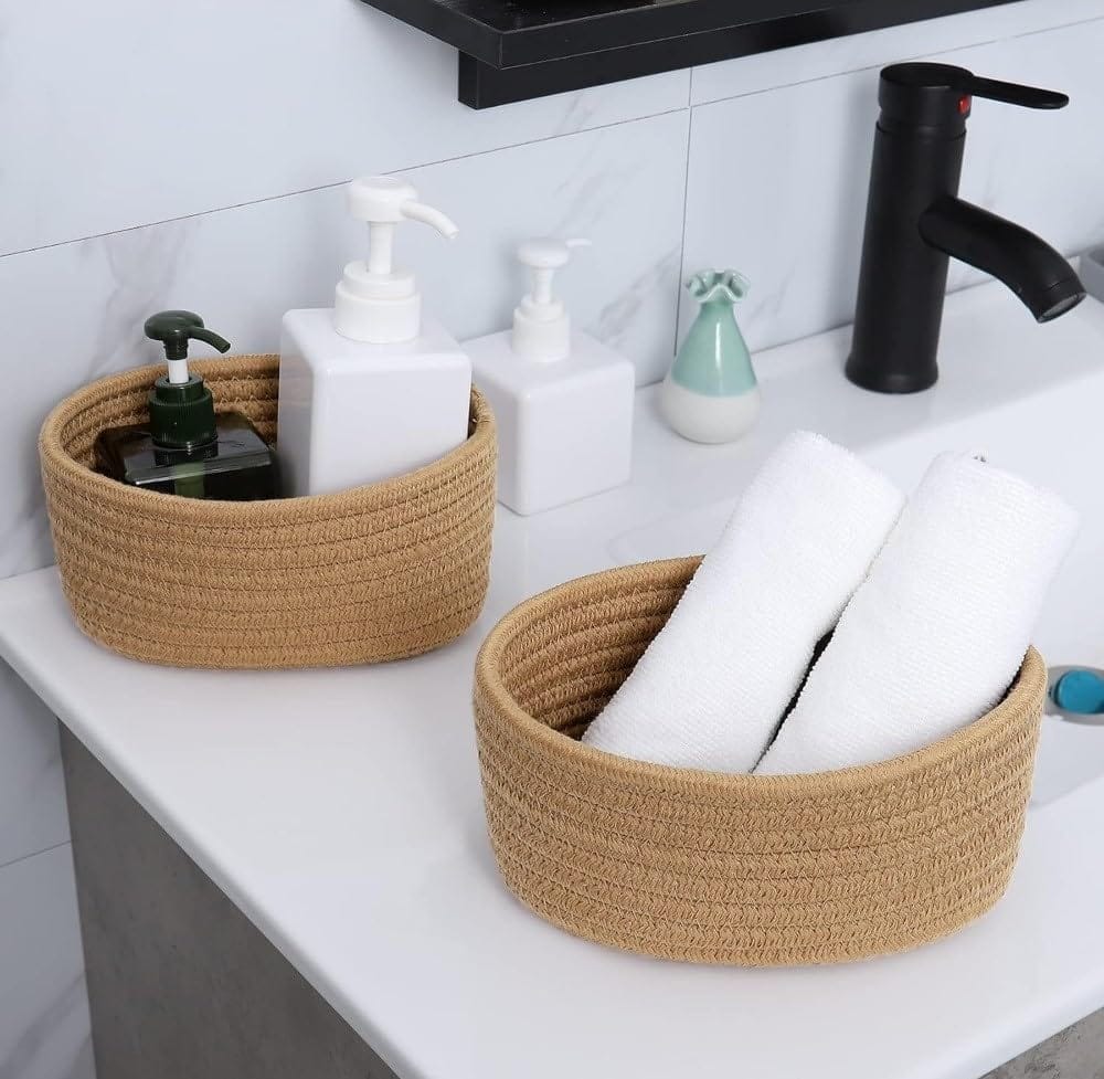 Generic Cotton 8x3 Inch Round 2 Set Bedside Organizer With Out Lid (Beige)-PID66364 view 2