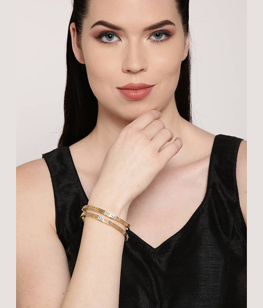 Priyaasi Gold-Plated Geometric Design Bangles with Artificial Stones for Women and Girls view 2