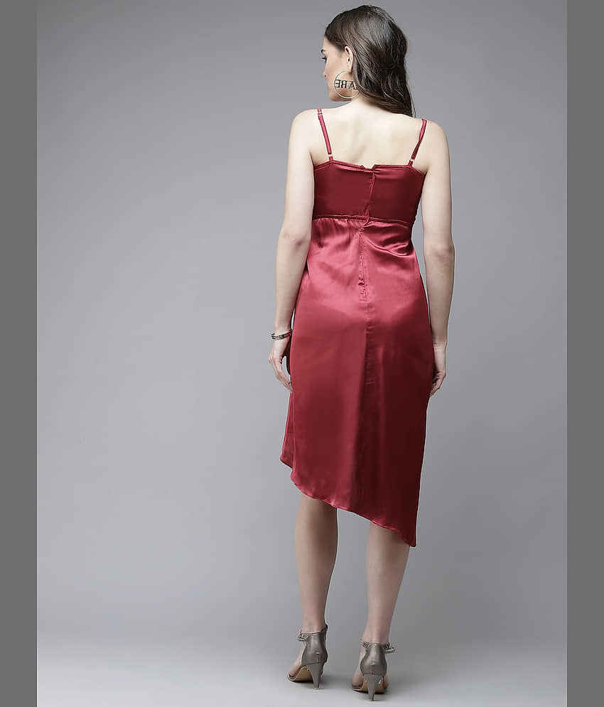 The Dry State Women Satin Shift Dress ( Maroon ) view 2
