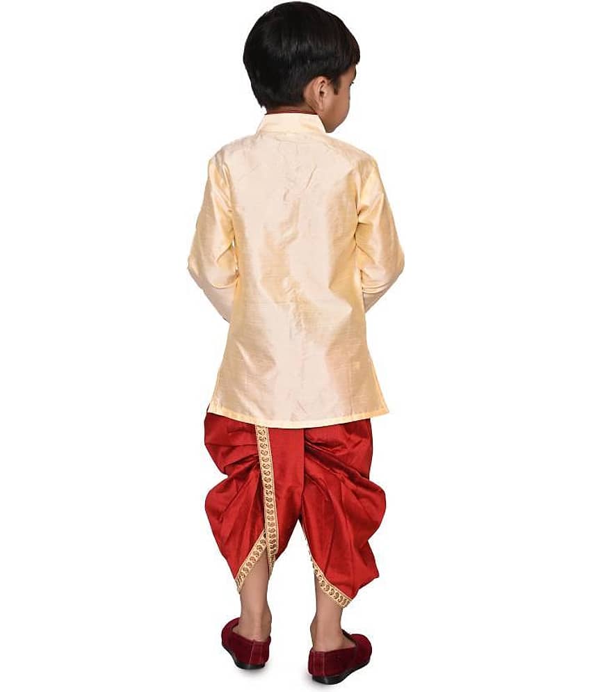 hrr Boys Cotton Blend Solid - Pattern Dhoti Kurta Set ( Beige , Pack of 1 ) view 2