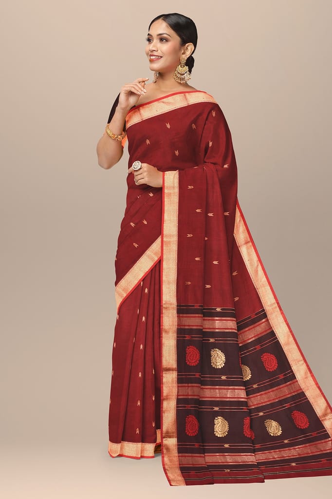 Red Buta Buti Handwoven Maheshwari Silk Saree SKU- BS10015 view 2