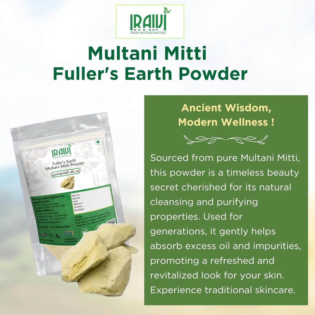 IRAIVI Premium Multani Mitti Powder 200g | 100% Pure Natural Skin Cleanser & Face Pack | Deep Cleansing, Oil Absorption & Glowing Skin | Chemical-Free Beauty | Fuller's Earth view 2