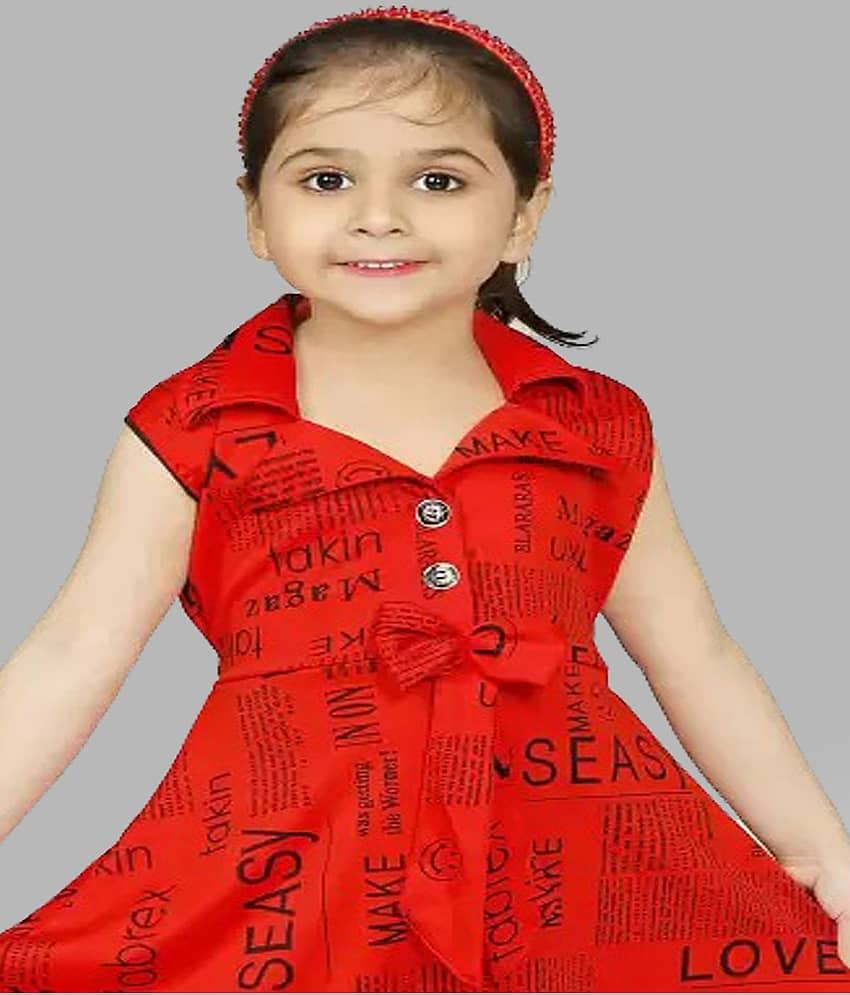 JCT DRESSES Crepe Frock For Girls ( Pack of 1 , Red ) view 2
