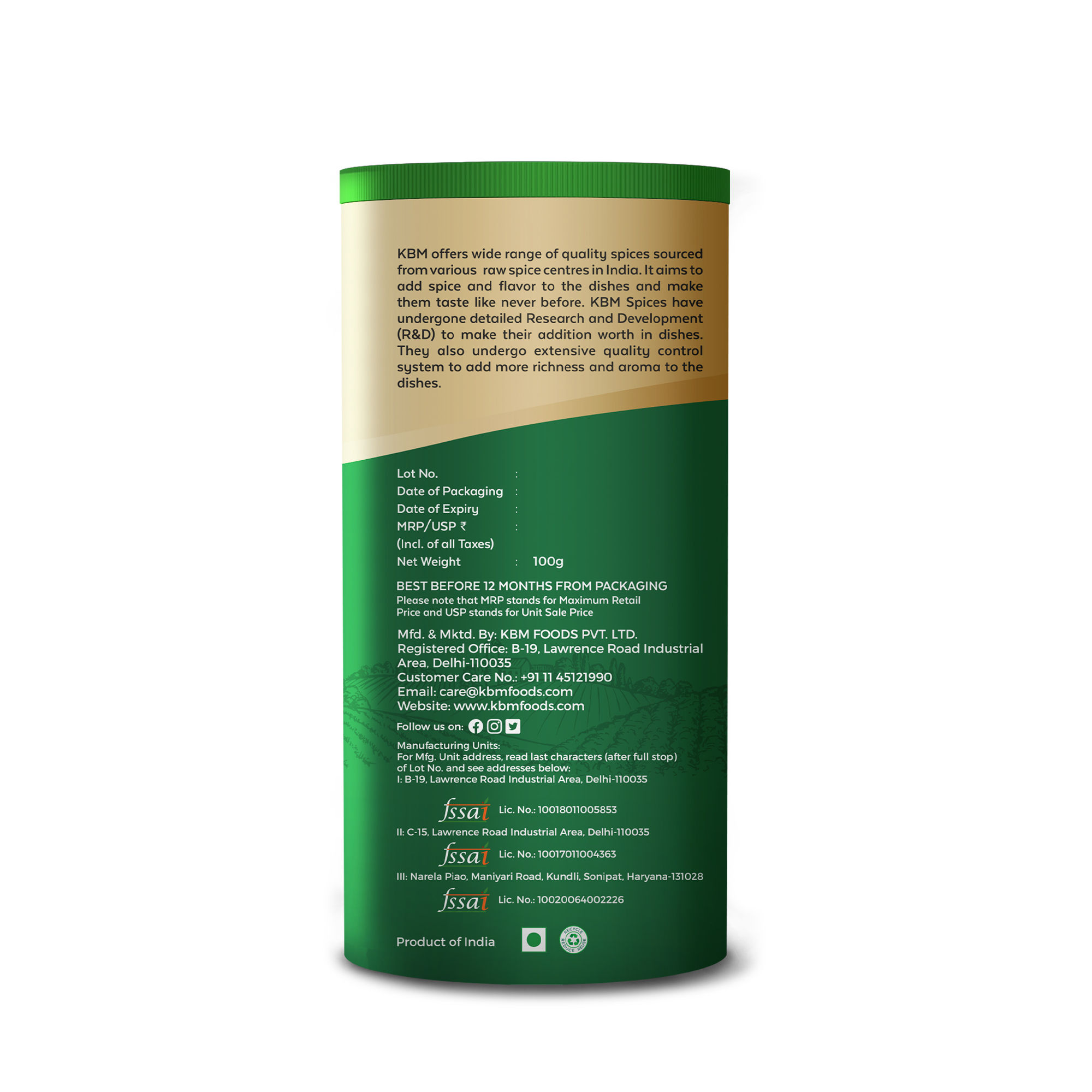 KBM Premium Spices Coriander Powder, 100 gm Cyl view 2