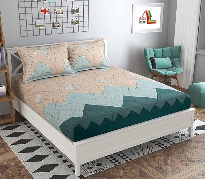 All-Round Elastic Fitted Sheet - Soft and Breathable Geometric Pattern Bedding Set with Deep Pockets - Wrinkle and Fade Resistant - Queen Size, Pink/Blue view 2