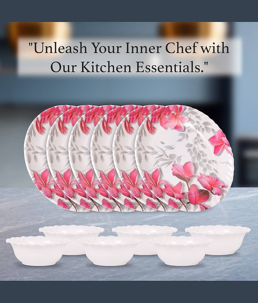 HomePro Royal Flower Print Plate, Bowl Pink Melamine Dinner Set ( Pack of 12 ) view 2