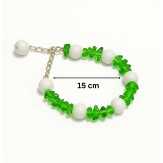 Techiefox Stylish Green Chip Beads White Round Plastic Beads Bracelet with Adjustable Chain view 2