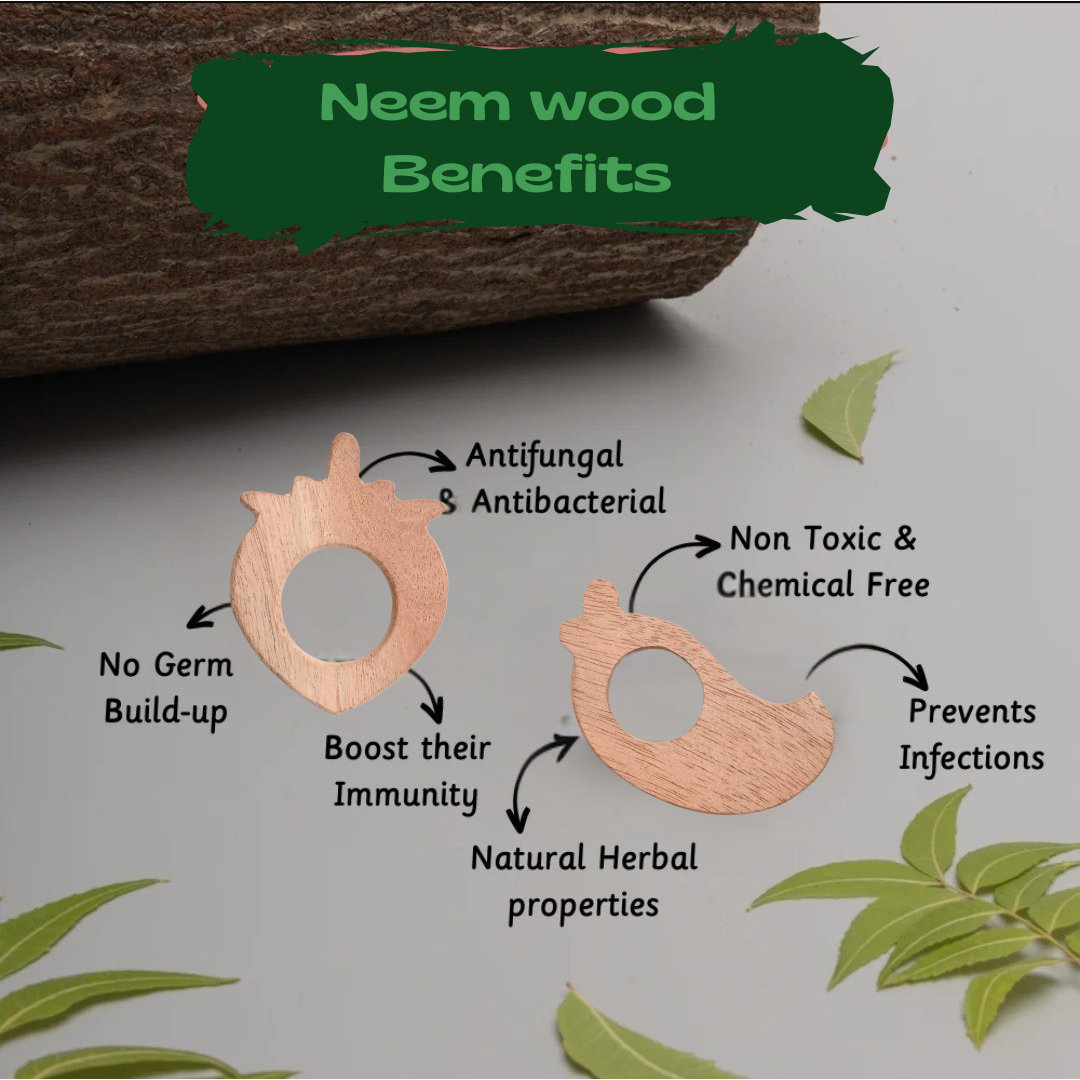 TOYJOS Natural Neem Wood Fruit Shape Baby Teether | 6-12 Months Infant Toddler Teething Aid | Easy-to-Hold, Eco-Friendly, Antibacterial BIS Certified Chew Toy for Birthday, Baby Shower Gift (Set of view 2