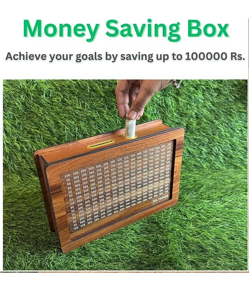 Wooden Piggy Money Bank Saving Box With Saving Target Upto 1 Lakh view 2