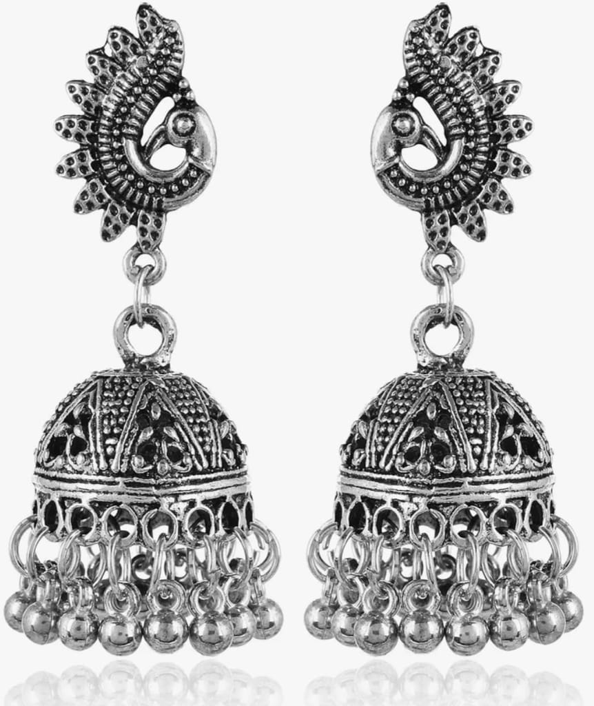Oxidized German Silver Jhumki Earrings view 2
