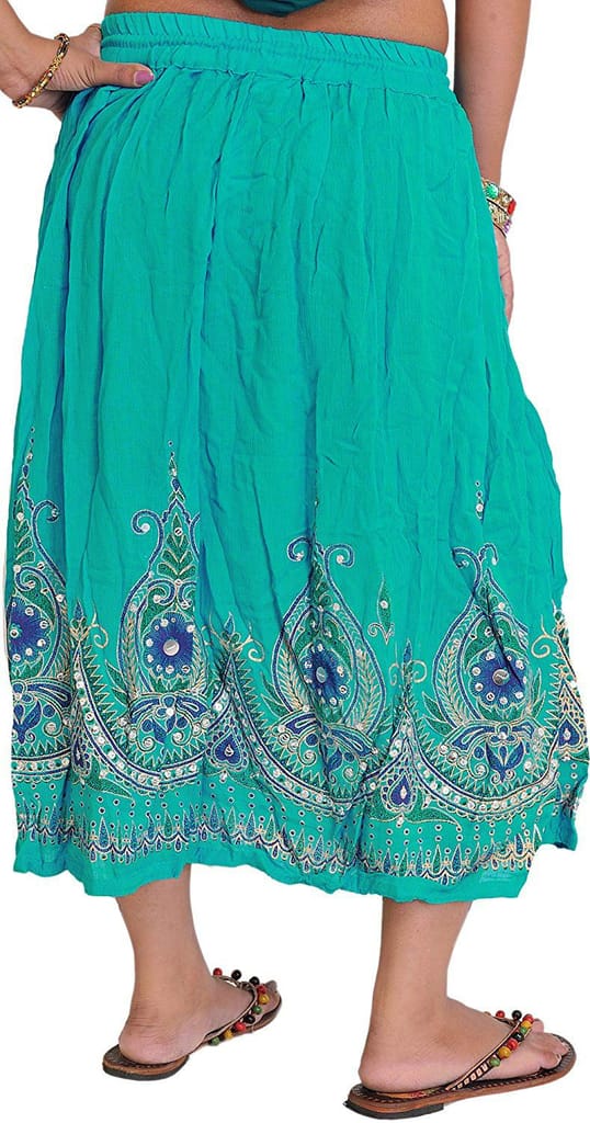 Pool-Green Midi-Skirt with Printed Flowers Embellished with Sequins view 2