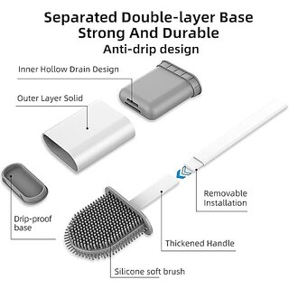 Toilet Brush,Deep Cleaner Silicone Toilet Brushes with No-Slip Long Plastic Handle and Flexible Bristles, Silicone Toilet Brush with Quick Drying Holder Set for ToiletWhite-New,2 Pack view 2
