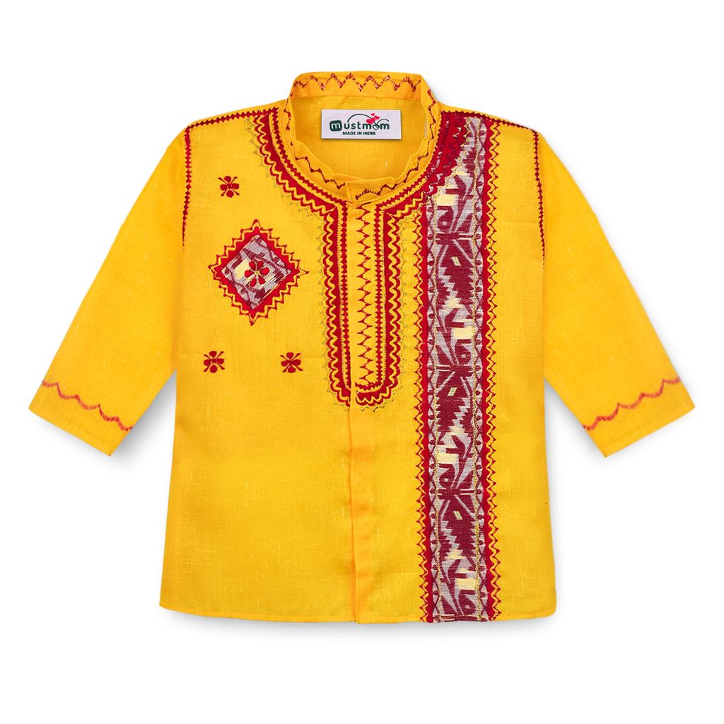 Mustmom Traditional Embroidered Ethnic Dhoti Kurta Set for Baby Boy Annaprasana Choroonu Bhaatkhulai Rice Ceremony Weding Haldi Ceremony view 2