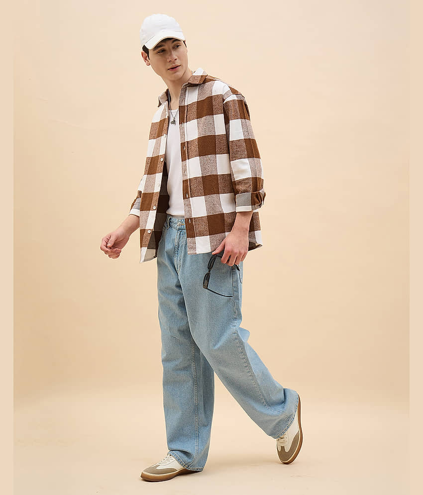 Chimpaaanzee Cotton Blend Oversized Fit Checks Full Sleeves Men's Casual Shirt - Green ( Pack of 1 ) view 2