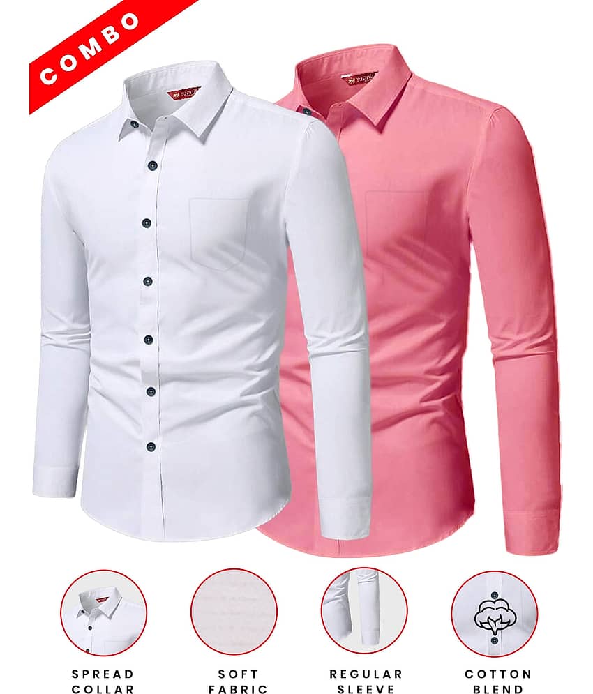 Yugnik Cotton Blend Slim Fit Full Sleeves Men's Formal Shirt - Green ( Pack of 2 ) view 2