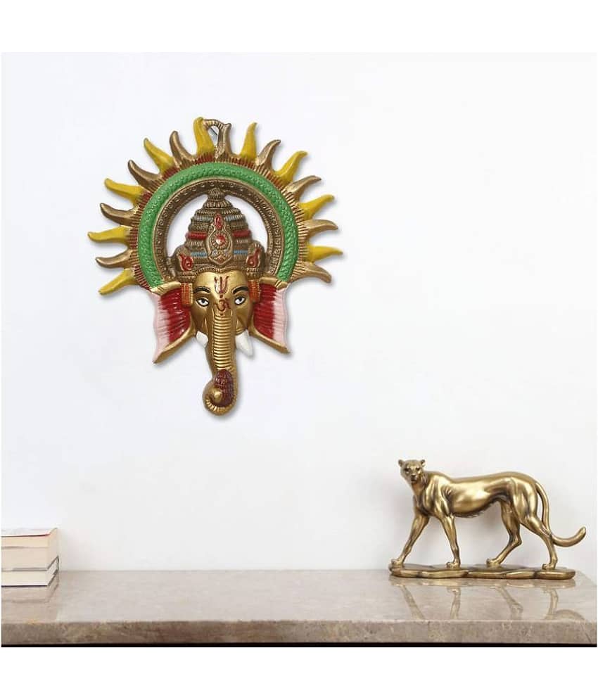 eCraftIndia Gold-Toned & Green Metal Lord Ganesha Decorative Wall Hanging view 2