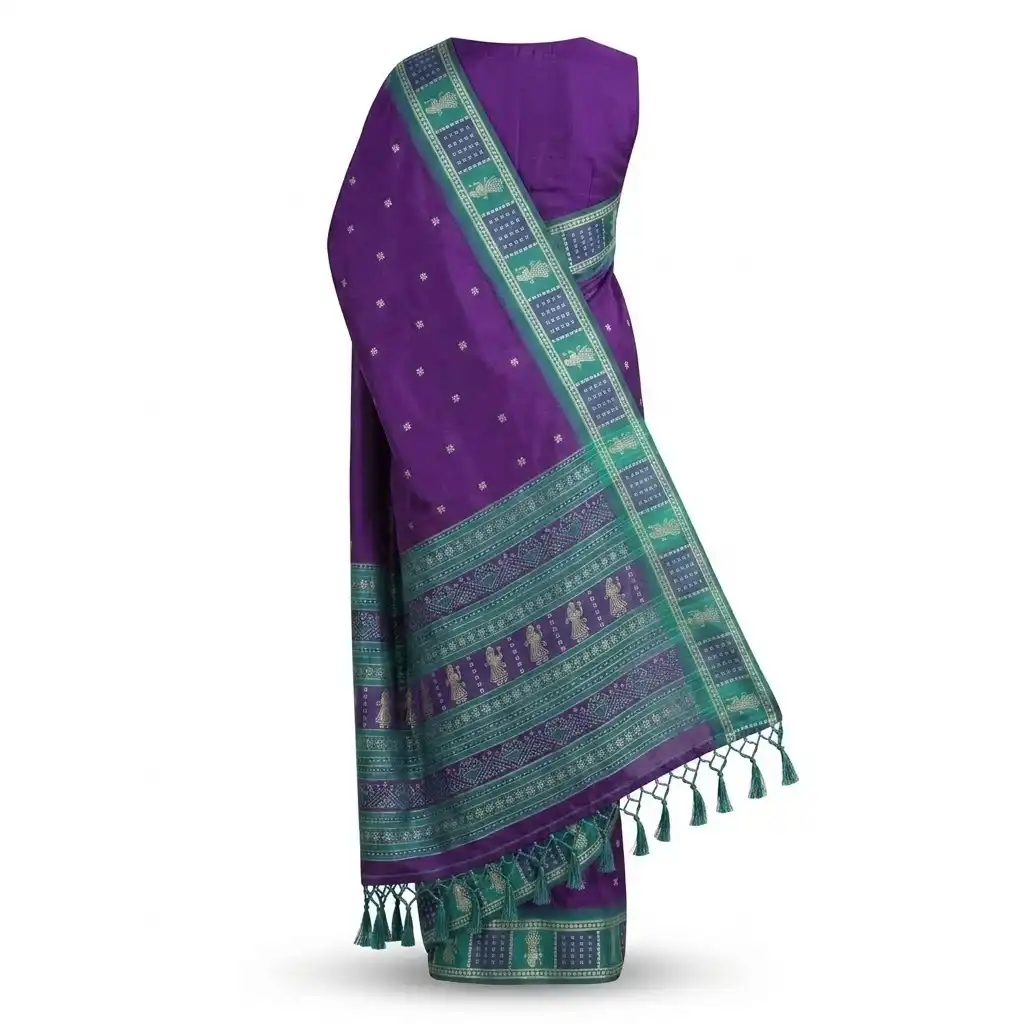 Sambalpuri Purple Tassel Heritage Handloom Saree view 2