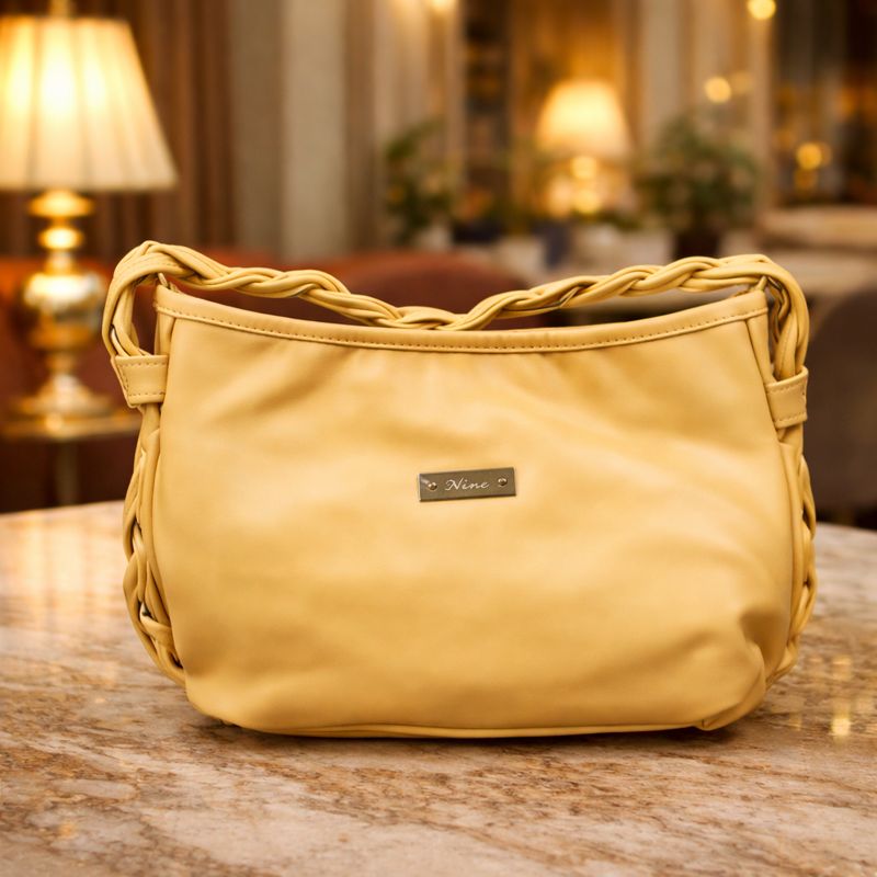 Ksampada Elegant Yellow Handbag for Women | Chic Braided Handle Shoulder Bag view 2